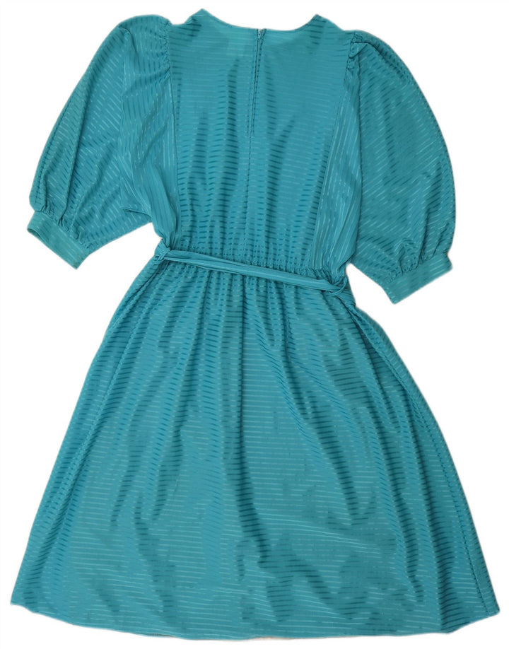 Vintage mujer A-Line vestido EU 38 Poliéster a rayas azul medio