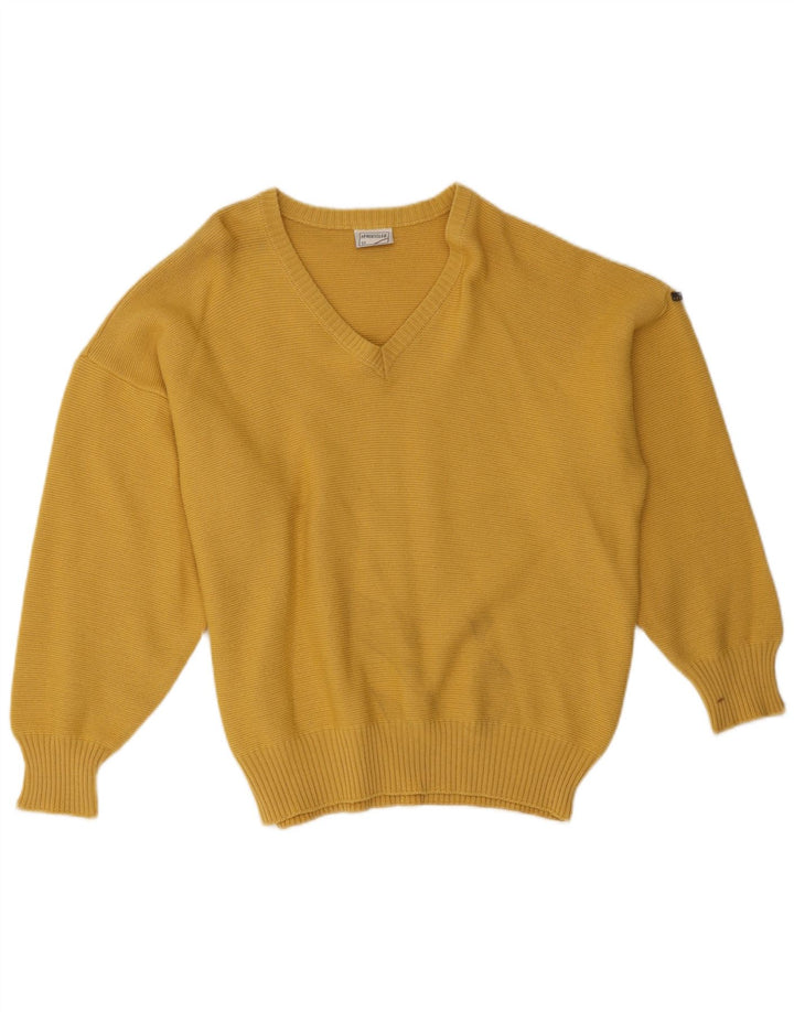 Vintage hombres V-cuello jumper suéter IT 52 poliéster amarillo grande