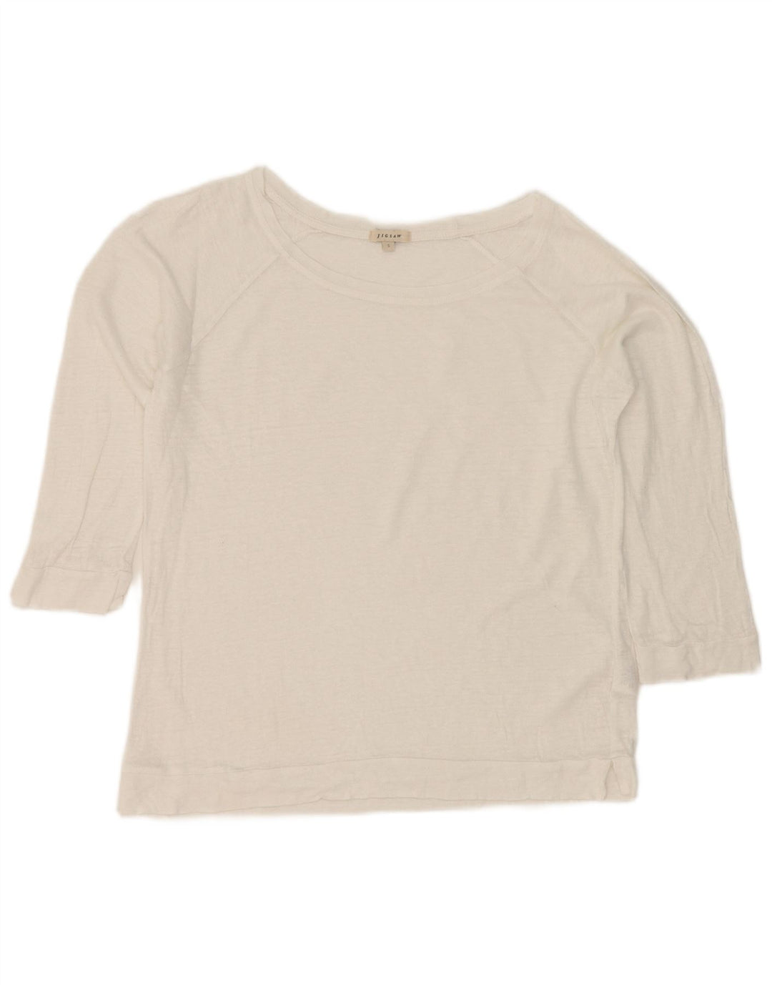 Jigsaw Mujer Top Manga 3/4 UK 10 Small White Linen