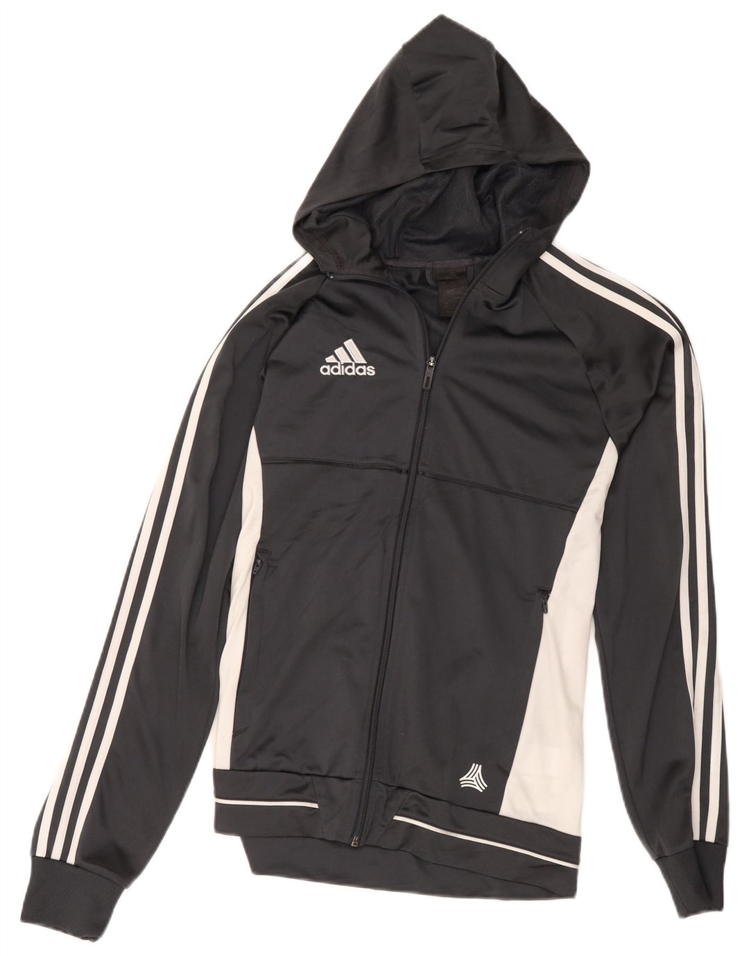 Adidas Hombre Zip Sudadera Con Capucha Suéter Pequeño Gris Colorblock Poliéster