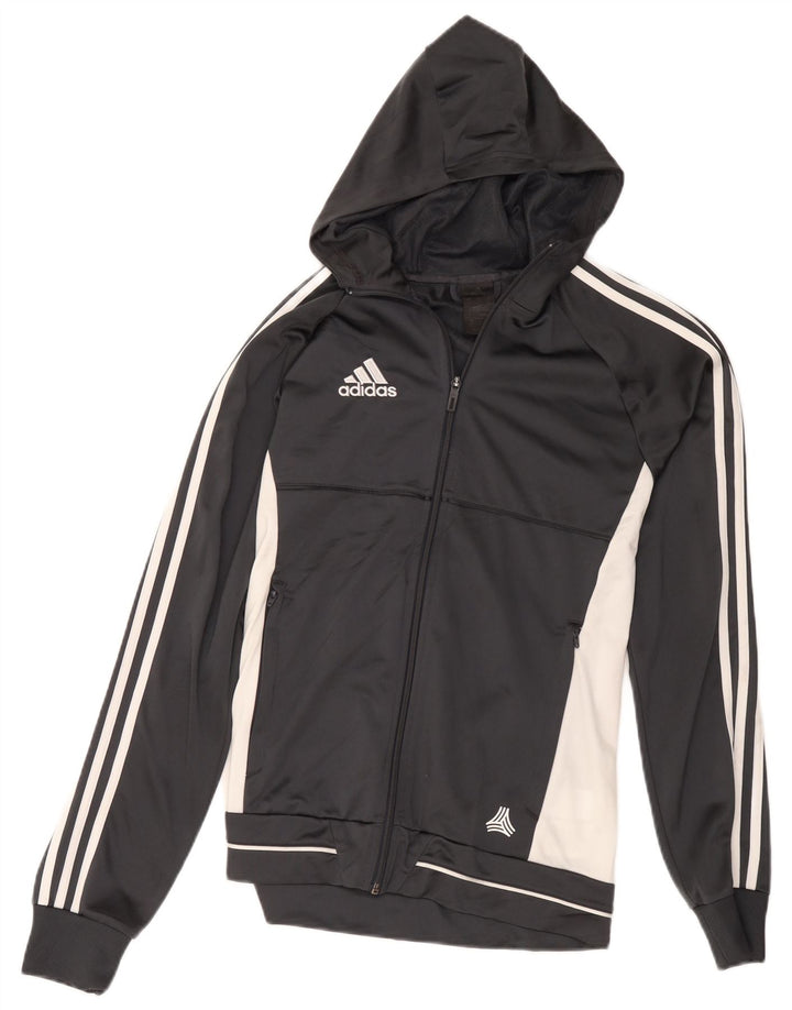 Adidas Hombre Zip Sudadera Con Capucha Suéter Pequeño Gris Colorblock Poliéster