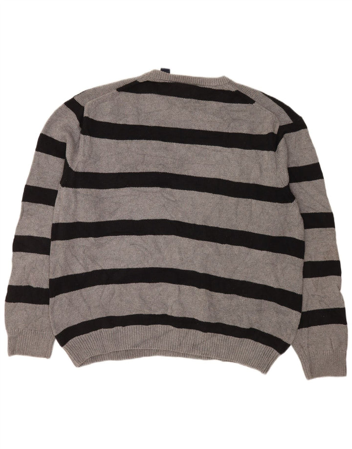 Chaps Jersey de cuello redondo para hombre, talla 2XL, algodón a rayas gris