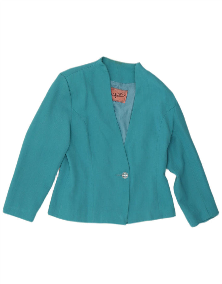 VINTAGE Womens 1 Button Blazer Jacket UK 10 Small Blue