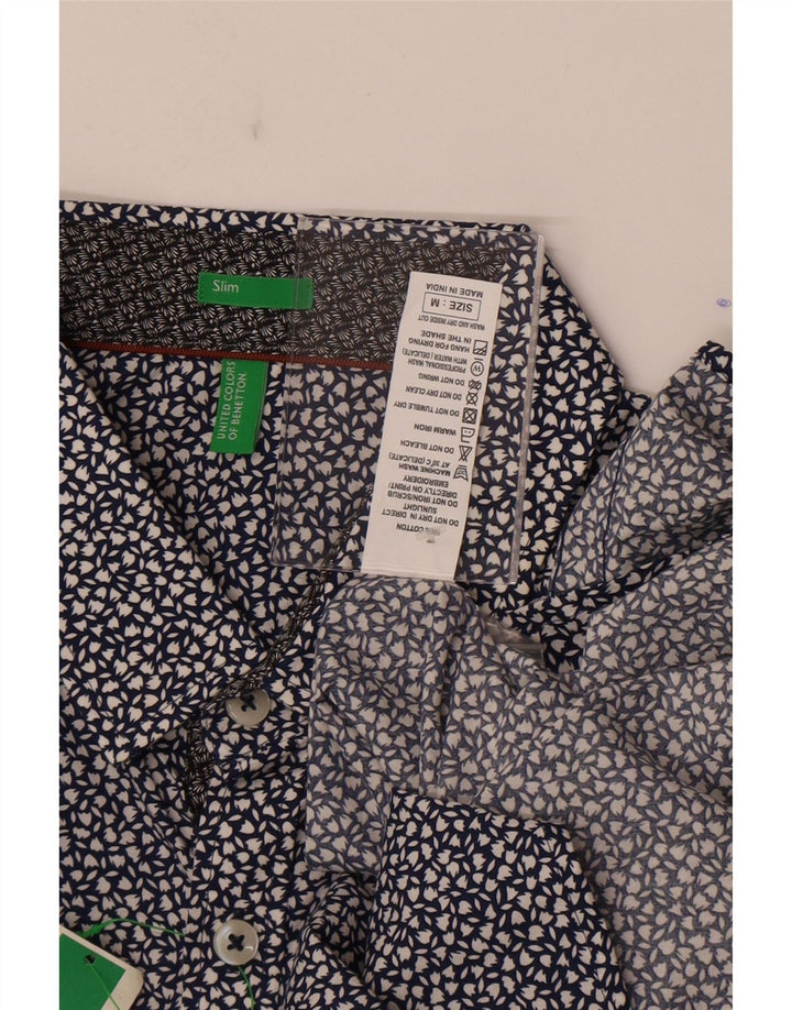 Benetton Hombre Camisa Slim Fit De Algodón Floral Azul Marino Medio