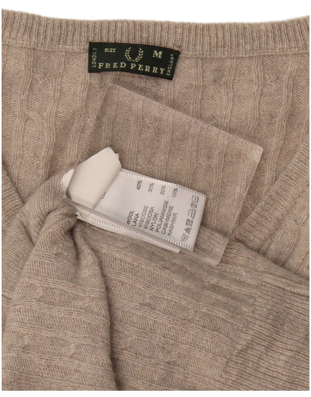 FRED PERRY Jersey con cuello en V para mujer UK 12 Lana gris medio