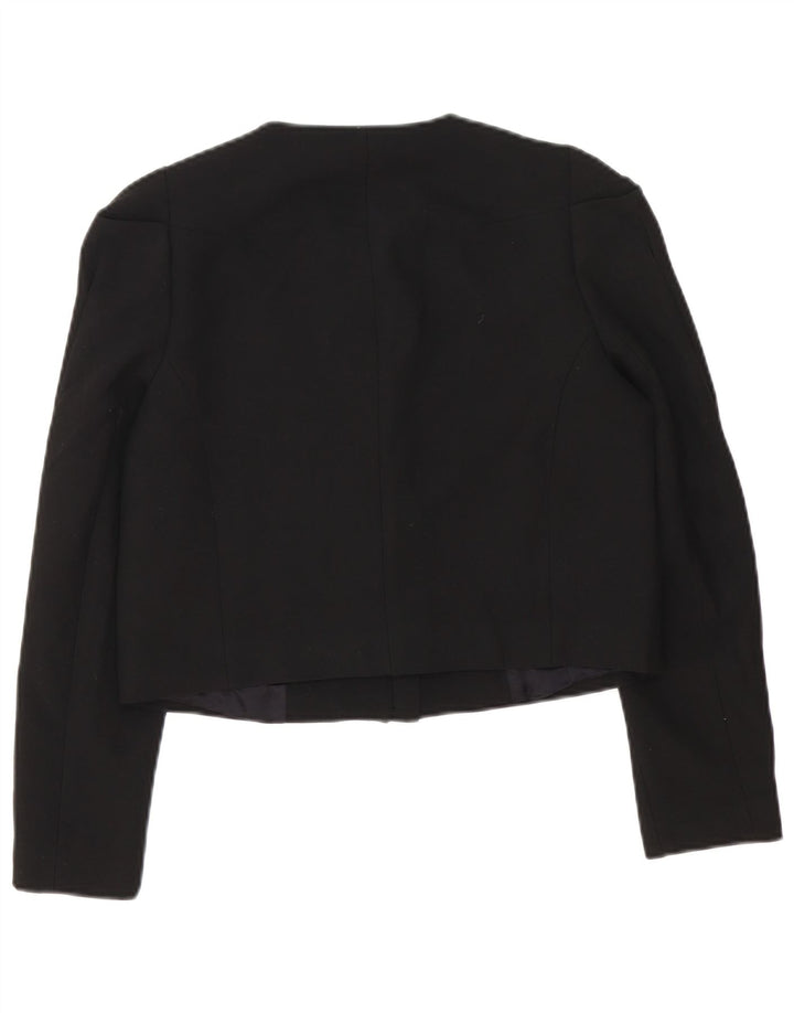 Zara Mujer Crop Blazer Chaqueta UK 10 Small Poliéster Negro