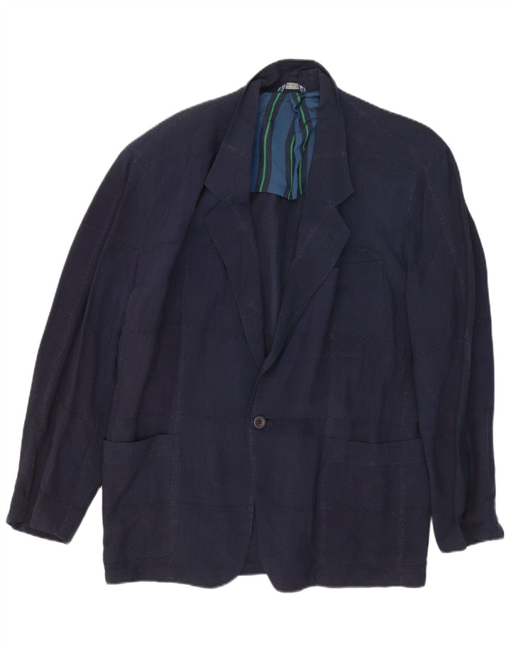 Giorgio Zanella Chaqueta tipo blazer con 1 botón para hombre IT 46 Small Navy Blue Check
