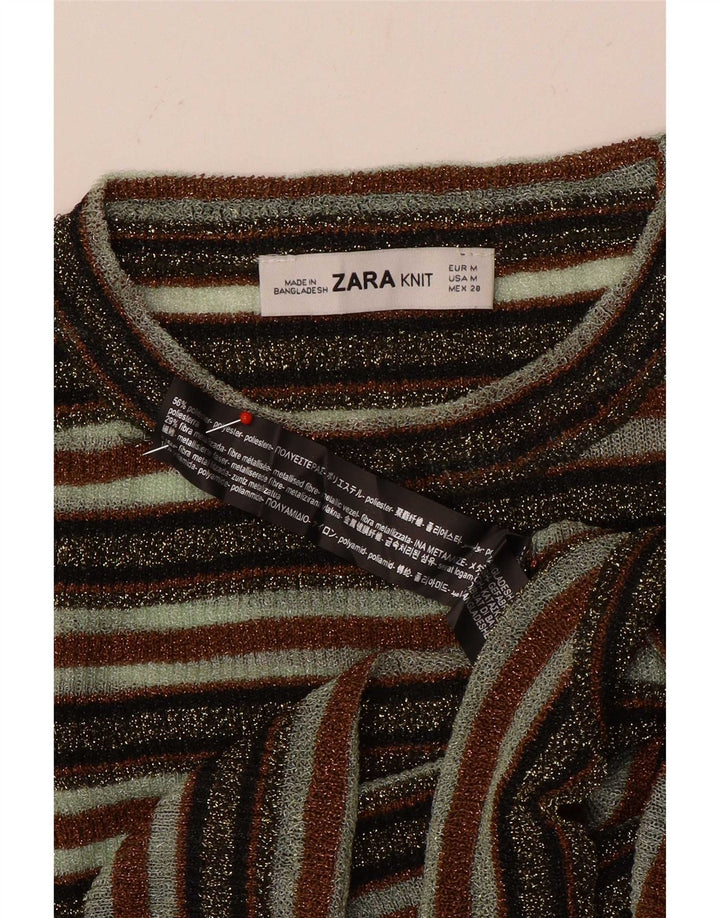 Zara Mujer Crop Top Manga Larga UK 42 Mediano Rayas Multicolor