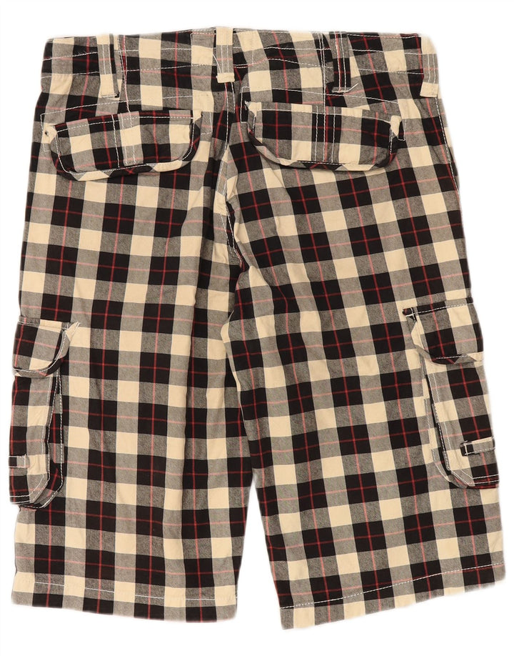 Vintage hombres cargo pantalones cortos W34 grande negro comprobar algodón