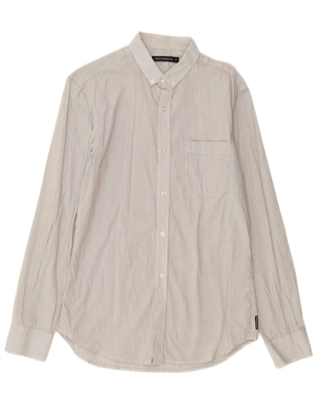 FRENCH CONNECTION Camisa de hombre pequeña de algodón gris a rayas