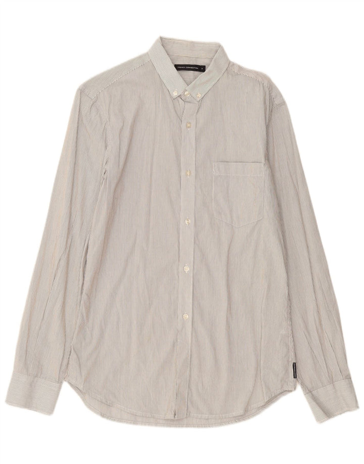 FRENCH CONNECTION Camisa de hombre pequeña de algodón gris a rayas