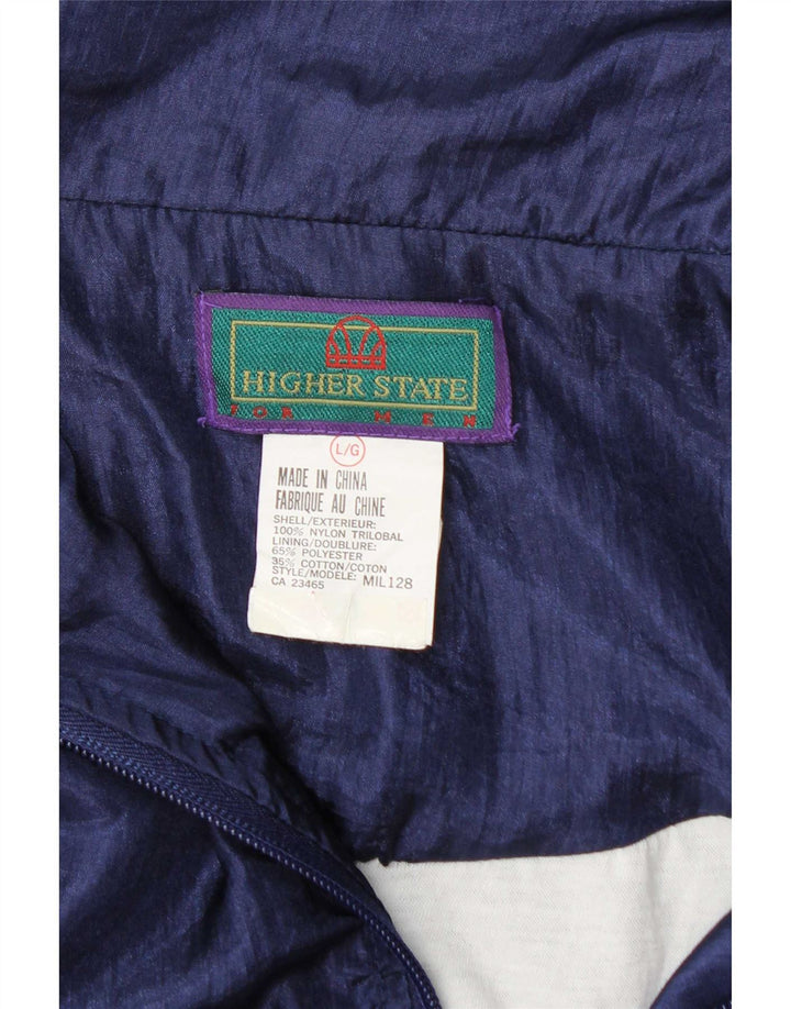 Vintage hombres chándal top chaqueta grande azul marino colorblock nylon