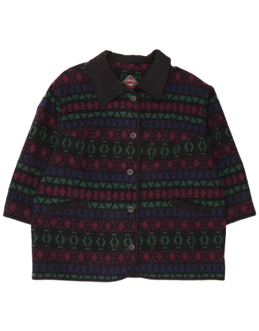 Vintage mujer abrigo Reino Unido 26 5XL lana geométrica multicolor