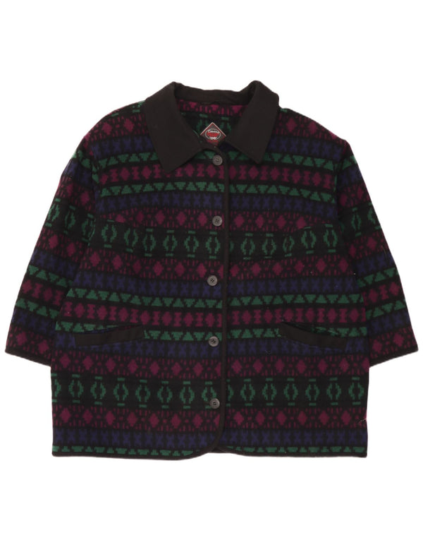 Vintage mujer abrigo Reino Unido 26 5XL lana geométrica multicolor