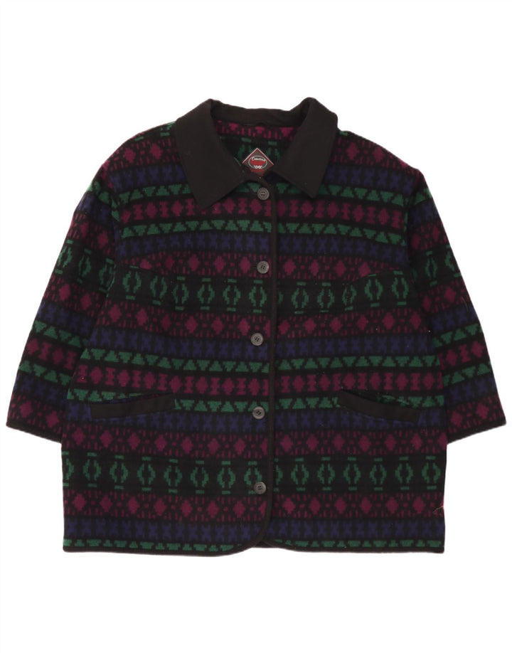 Vintage mujer abrigo Reino Unido 26 5XL lana geométrica multicolor