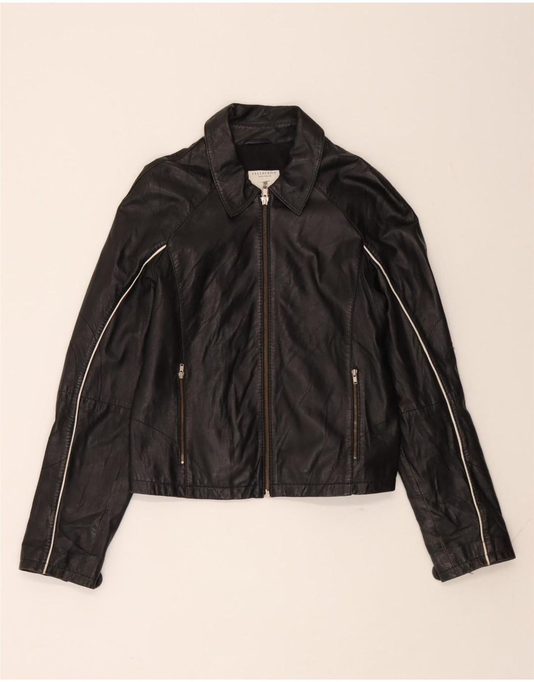 CONBIPEL Womens Leather Jacket IT 44 Medium Black Leather Vintage Conbipel and Second-Hand Conbipel from Messina Hembry 