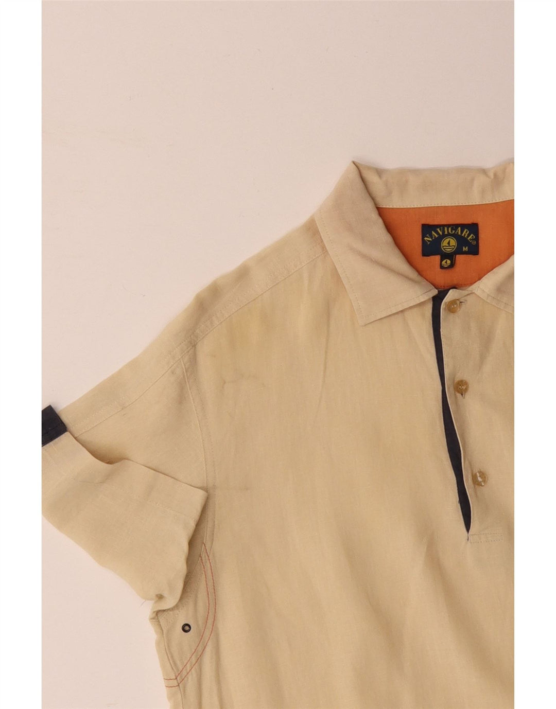 NAVIGARE Camisa tipo jersey de manga corta para hombre de algodón color block amarillo medio