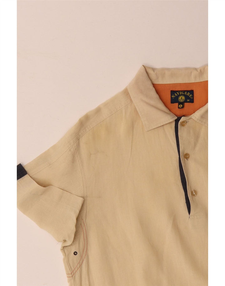 NAVIGARE Camisa tipo jersey de manga corta para hombre de algodón color block amarillo medio