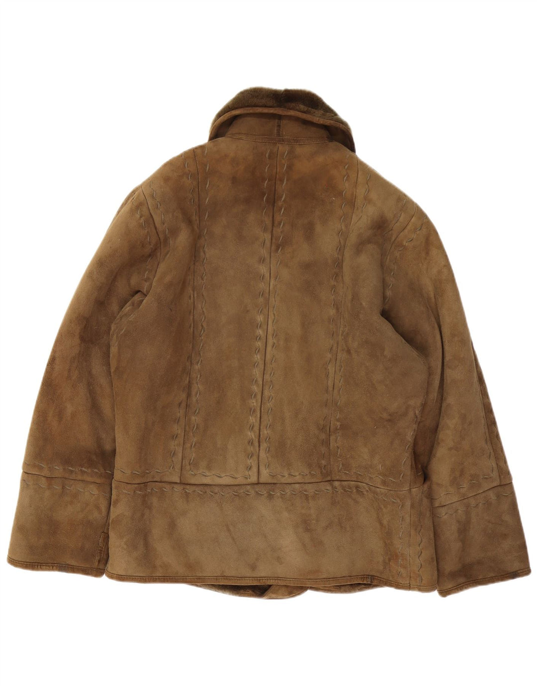Chaqueta de piel de oveja vintage para mujer IT 42 Caqui medio
