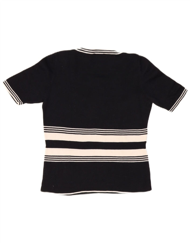 LUISA SPAGNOLI Suéter gráfico con cuello barco para mujer UK 40 Grande Negro