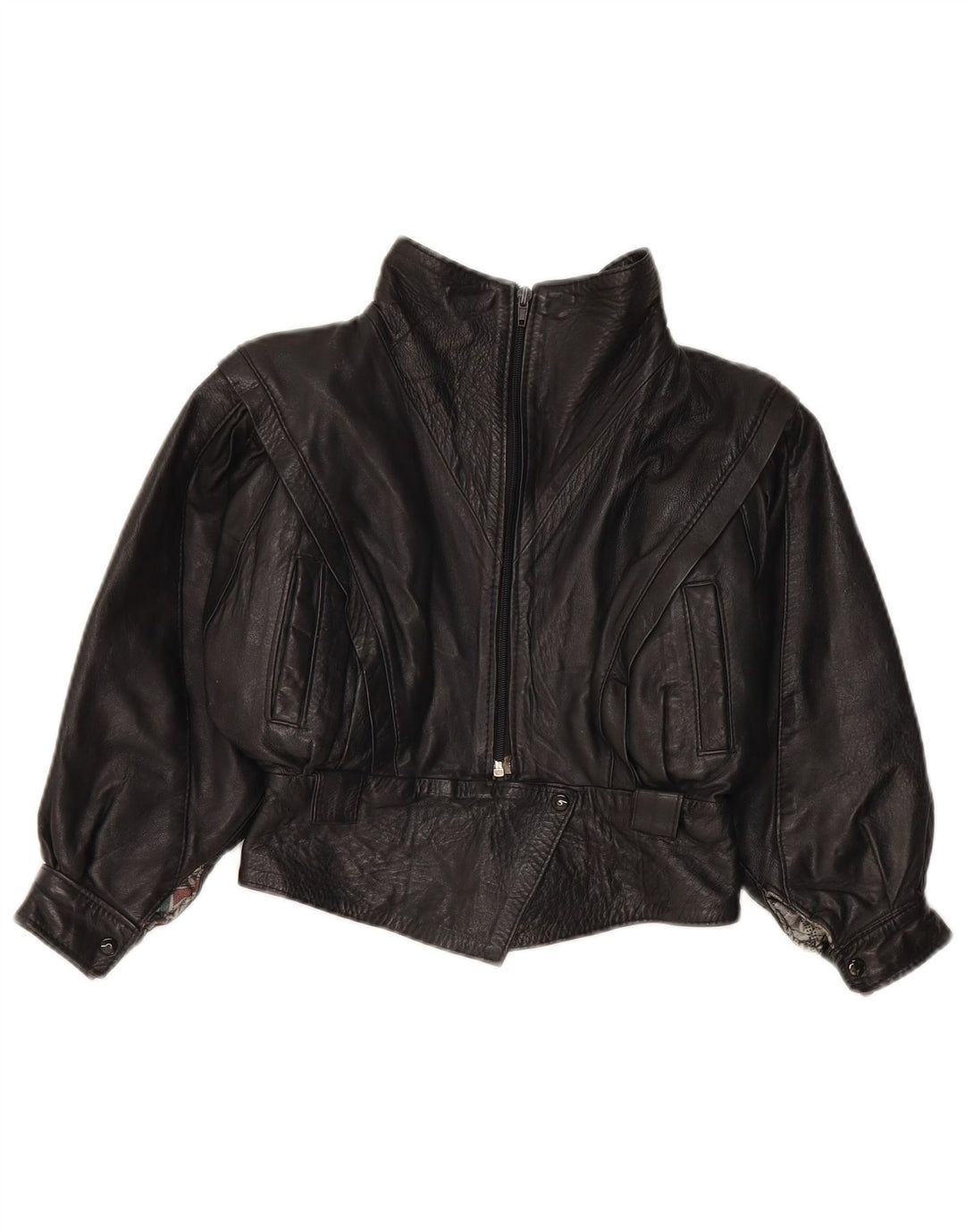 Chaqueta de cuero vintage para niñas 7-8 años cuero negro medio