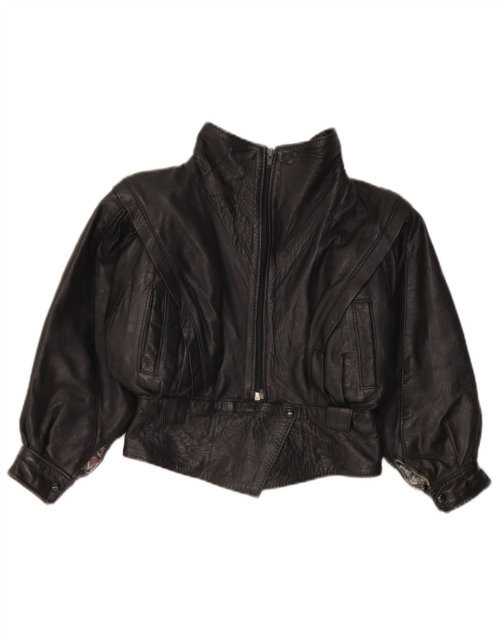Chaqueta de cuero vintage para niñas 7-8 años cuero negro medio