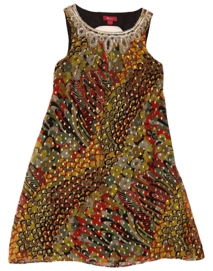 Monsoon Vestido acampanado sin mangas para mujer UK 8 Small Seda multicolor