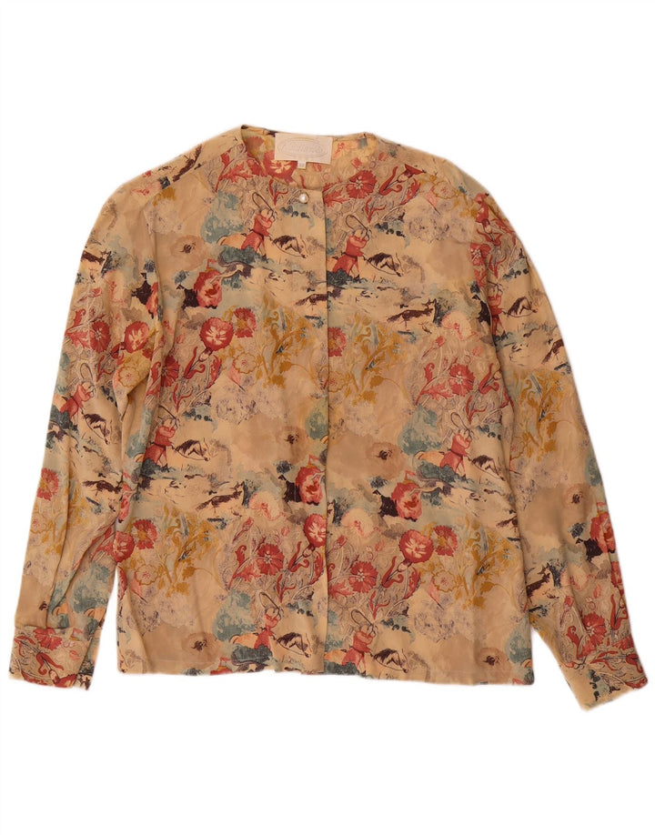 Blusa vintage para mujer IT 42 Seda floral beige medio