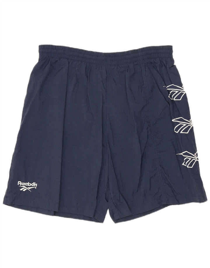 REEBOK Bañador con gráfico para hombre, talla grande, nailon azul marino