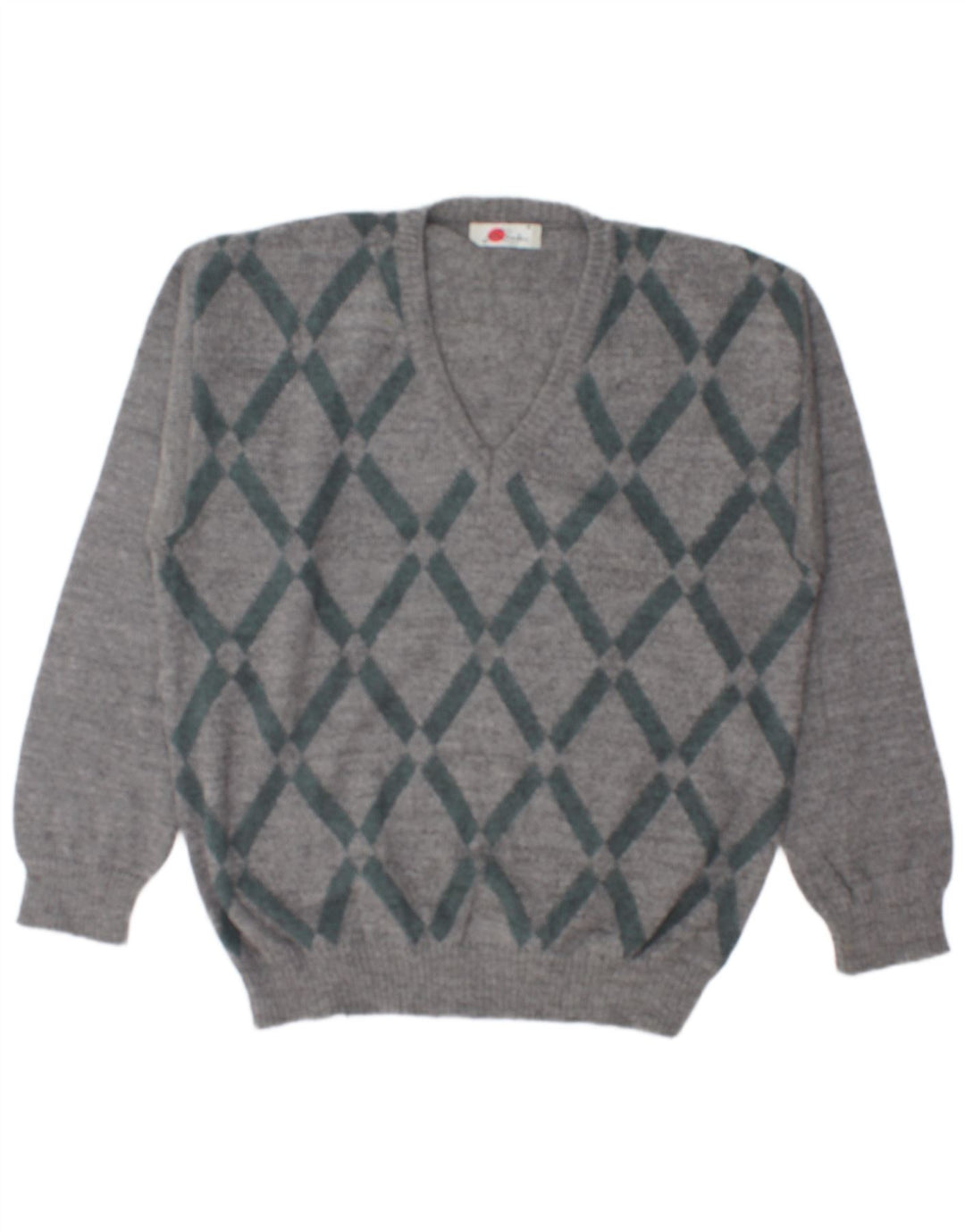 RODES Jersey con cuello en V para hombre, talla grande, gris Argyle/lana de diamante