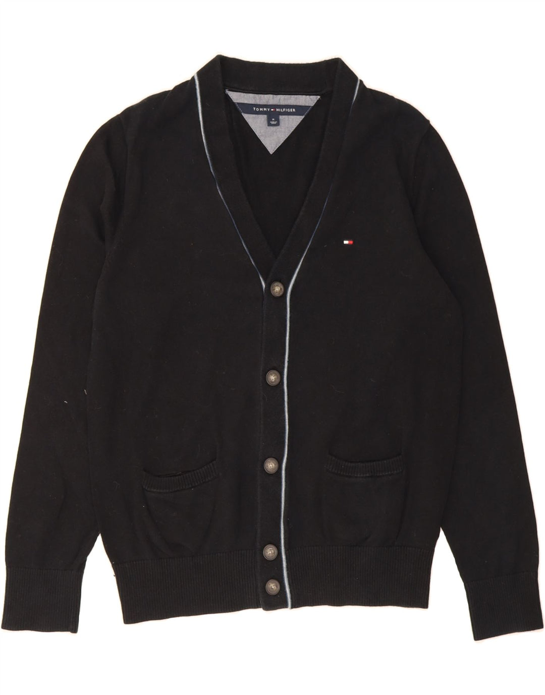 TOMMY HILFIGER Mens Cardigan Sweater Medium Navy Blue Cotton Vintage Tommy Hilfiger and Second-Hand Tommy Hilfiger from Messina Hembry 