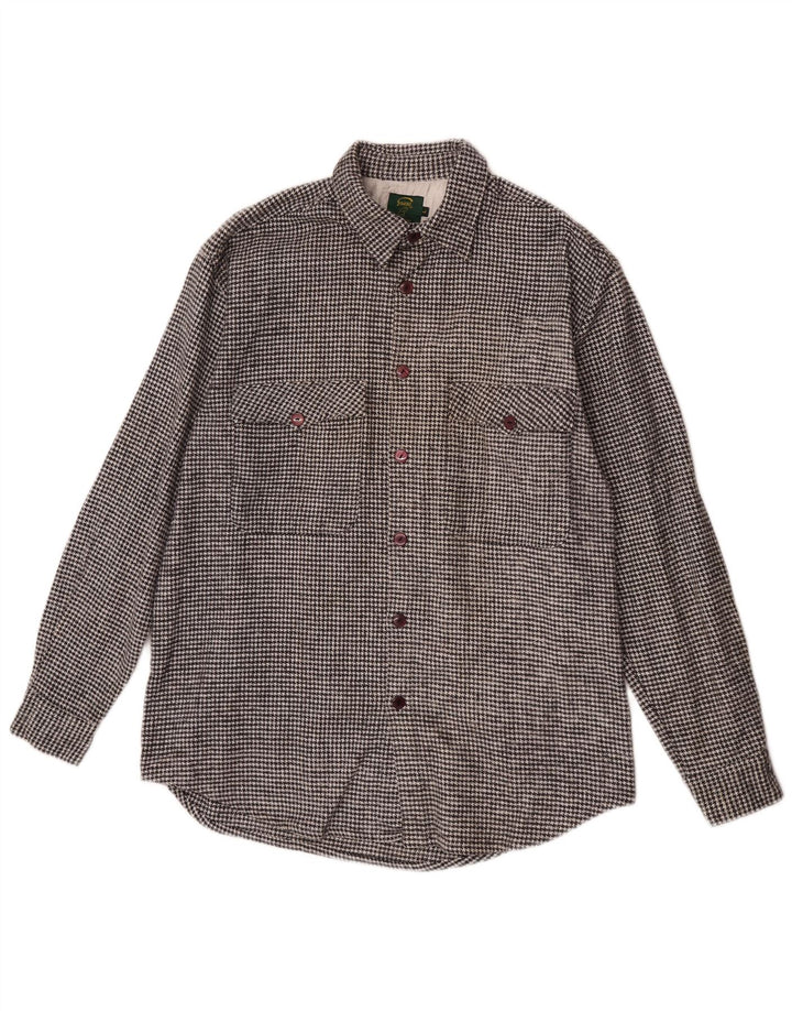 Camisa de franela vintage para hombre algodón de pata de gallo negro grande