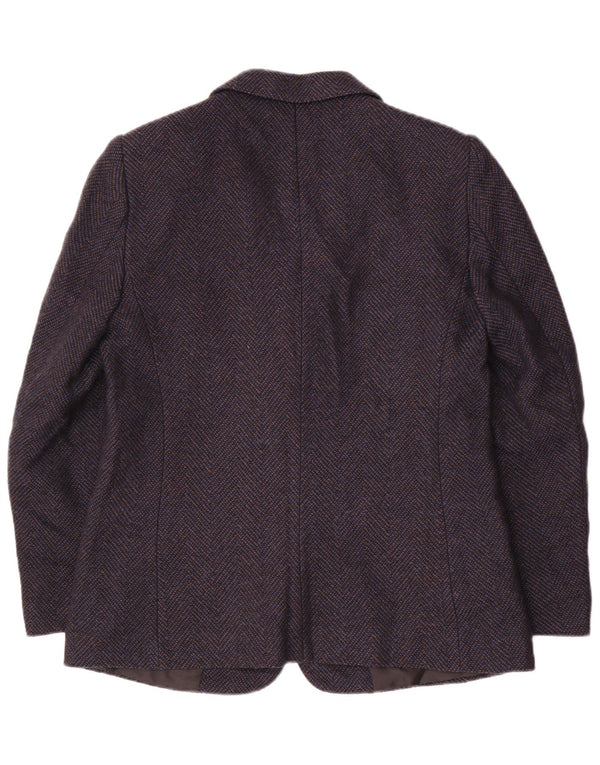 Vintage mujer 2 botones Blazer chaqueta Reino Unido 14 medio azul marino Chevron lana