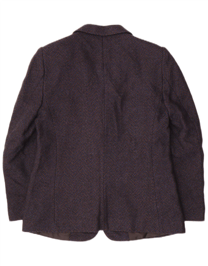 Vintage mujer 2 botones Blazer chaqueta Reino Unido 14 medio azul marino Chevron lana