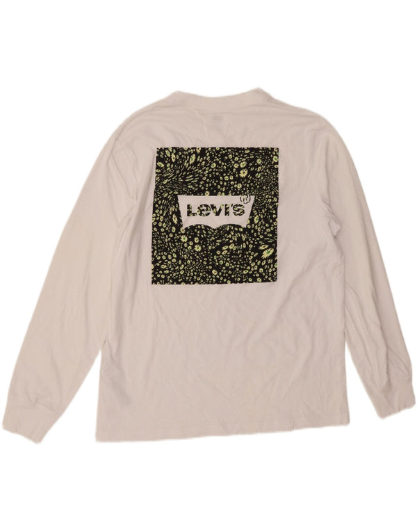 LEVI'S Mens Relaxed Graphic Top Manga Larga Algodón Blanco Medio