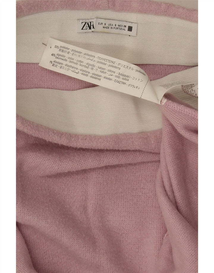 Zara Mujer Falda Acampanada De Punto Pequeña W26 Poliéster Rosa