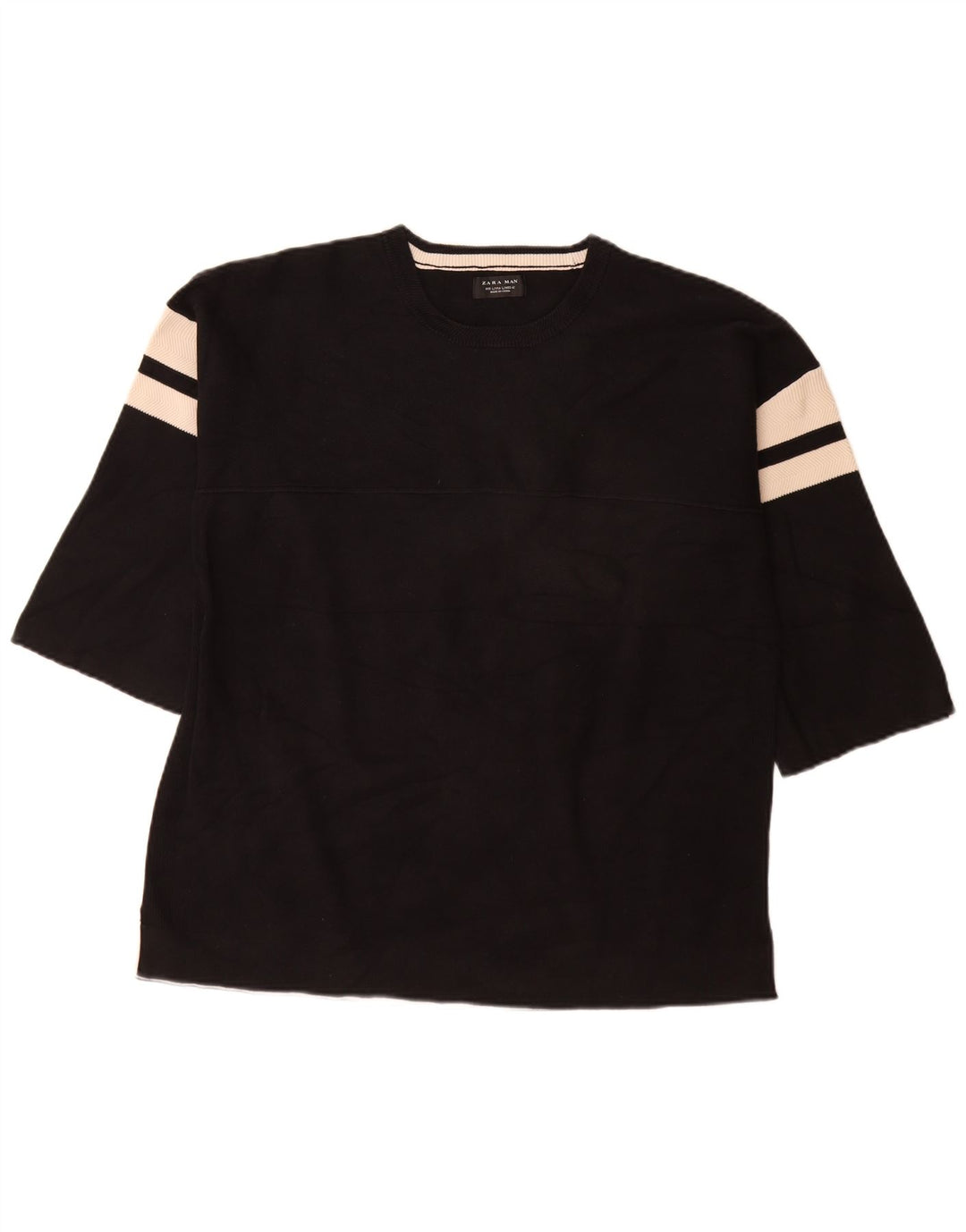 Zara Hombre Top Manga 3/4 Grande Rayas Negras