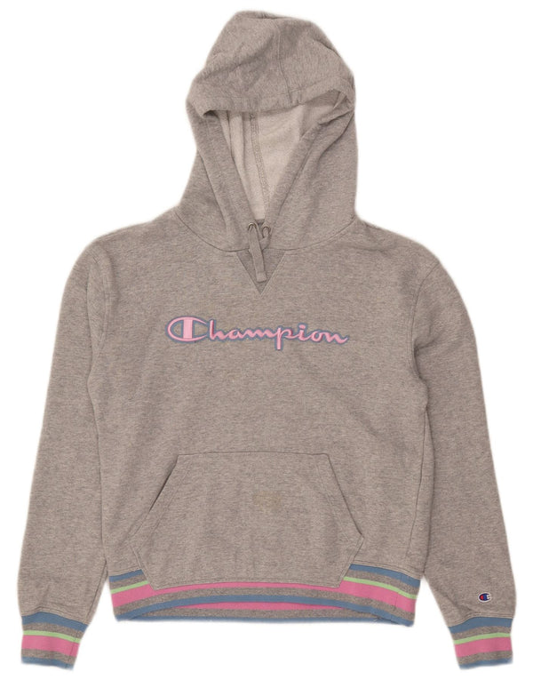 Champion Sudadera con capucha gráfica para mujer UK 10 Small Gris Colorblock Algodón