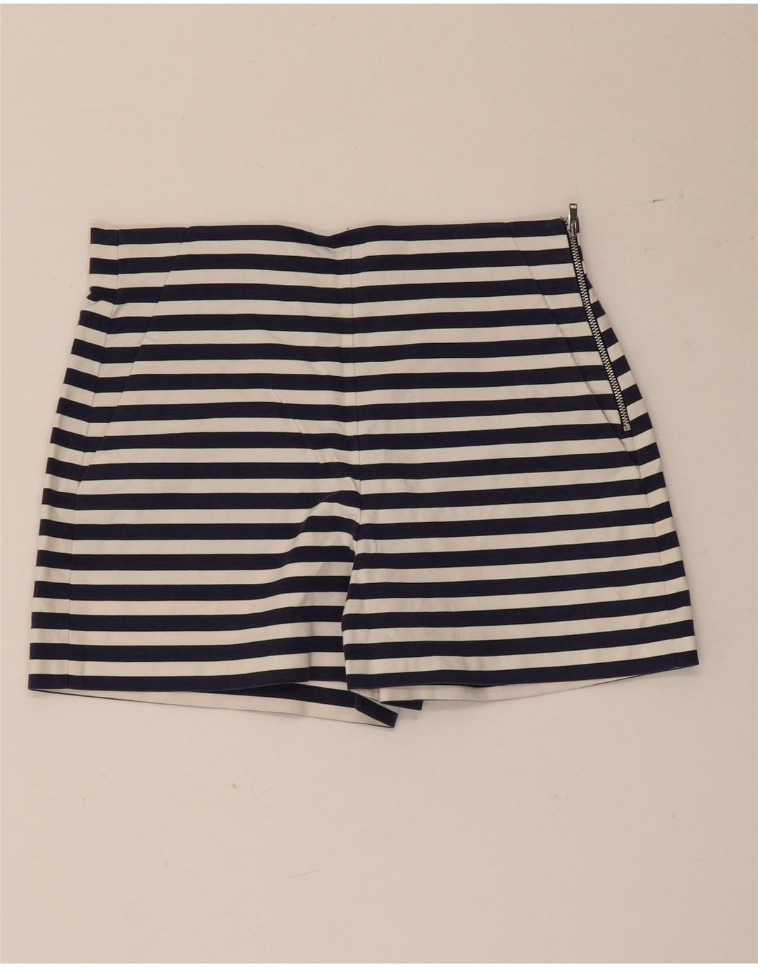Zara Mujer Hot Pants Medium W28 Algodón Rayas Azul Marino