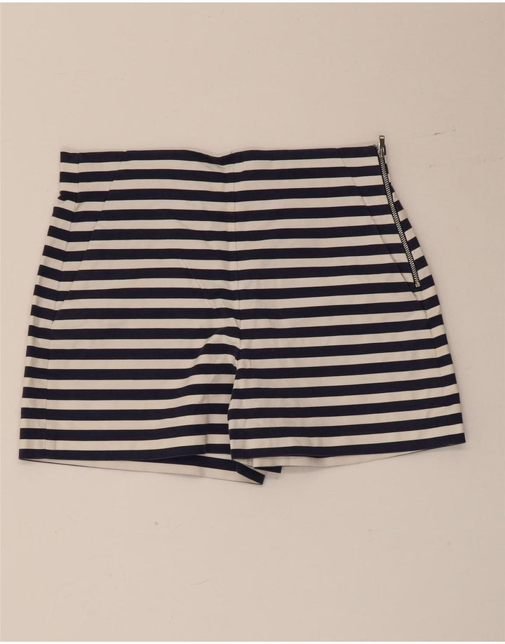 Zara Mujer Hot Pants Medium W28 Algodón Rayas Azul Marino
