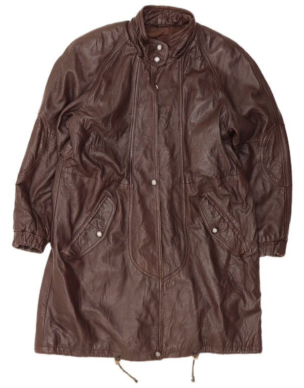VINTAGE Abrigo de cuero para mujer Reino Unido 14 Cuero marrón grande