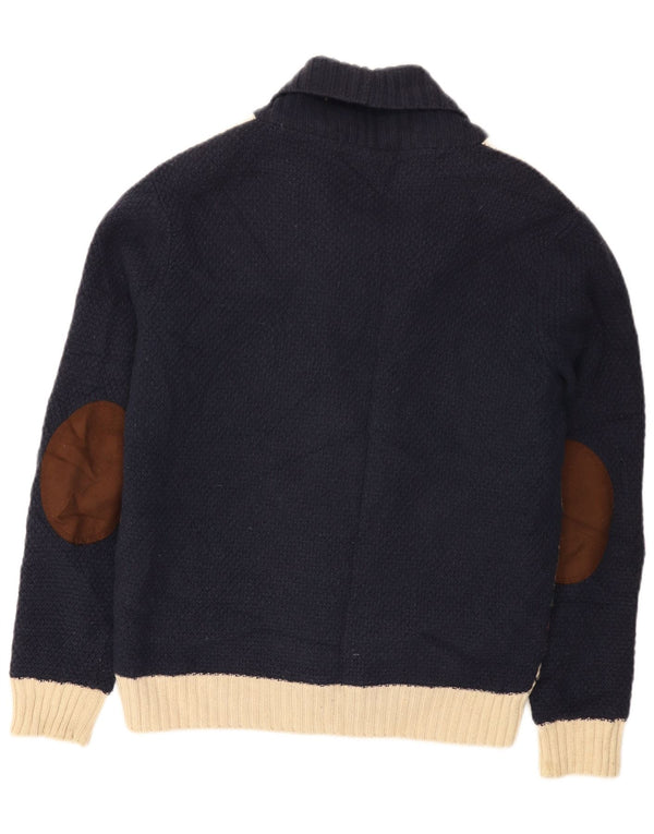 Zara Mens Slim Knit Bomber Jacket UK 40 Large Azul Marino Fair Isle Lana