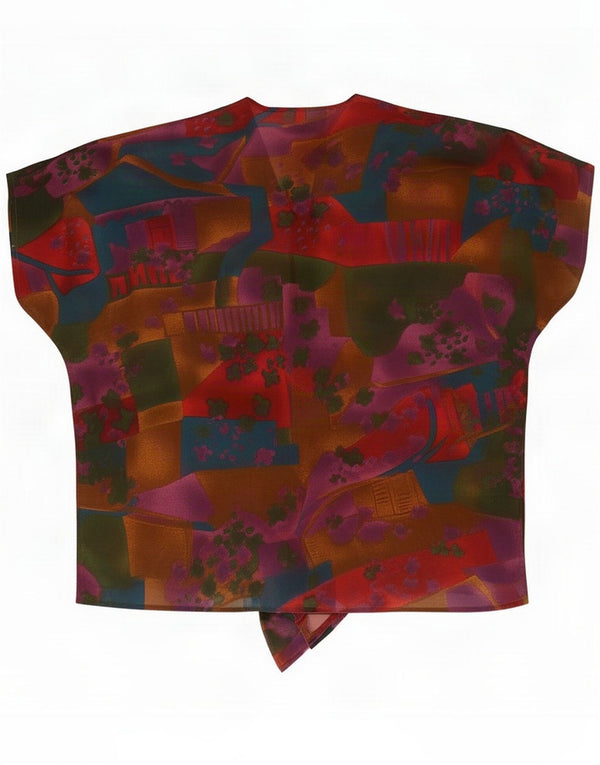 Blusa cruzada de manga corta vintage para mujer UK 46 Grande Rojo Geométrico