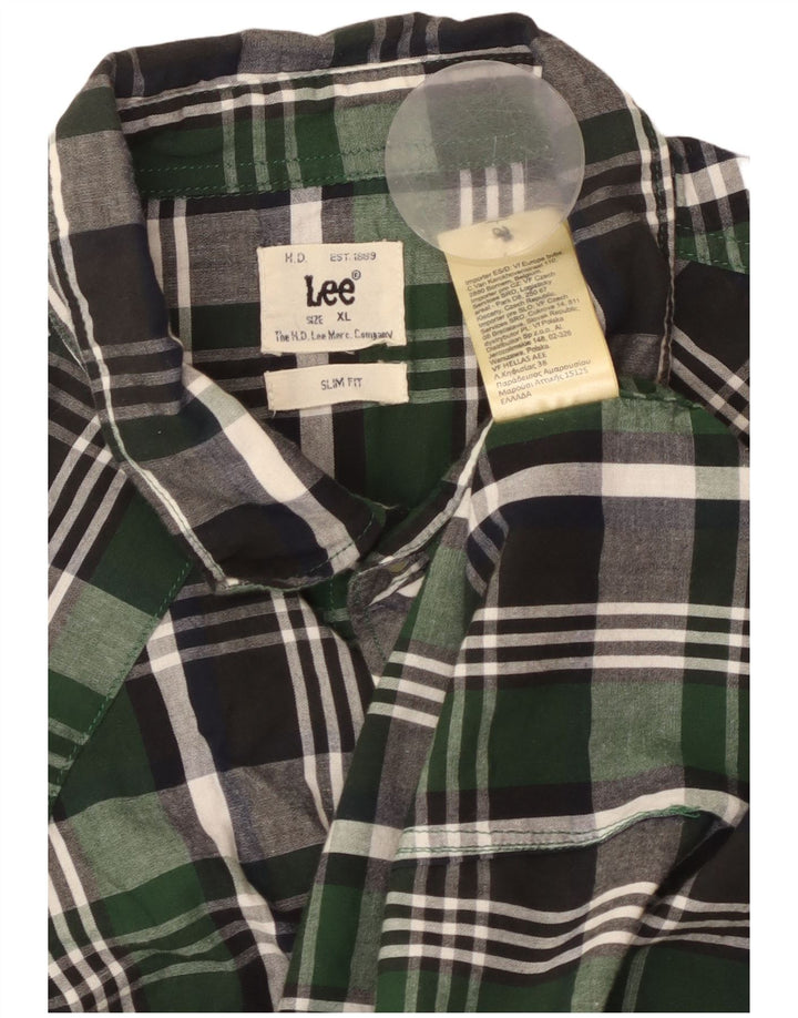 LEE Camisa de franela ajustada para hombre XL Algodón a cuadros verdes