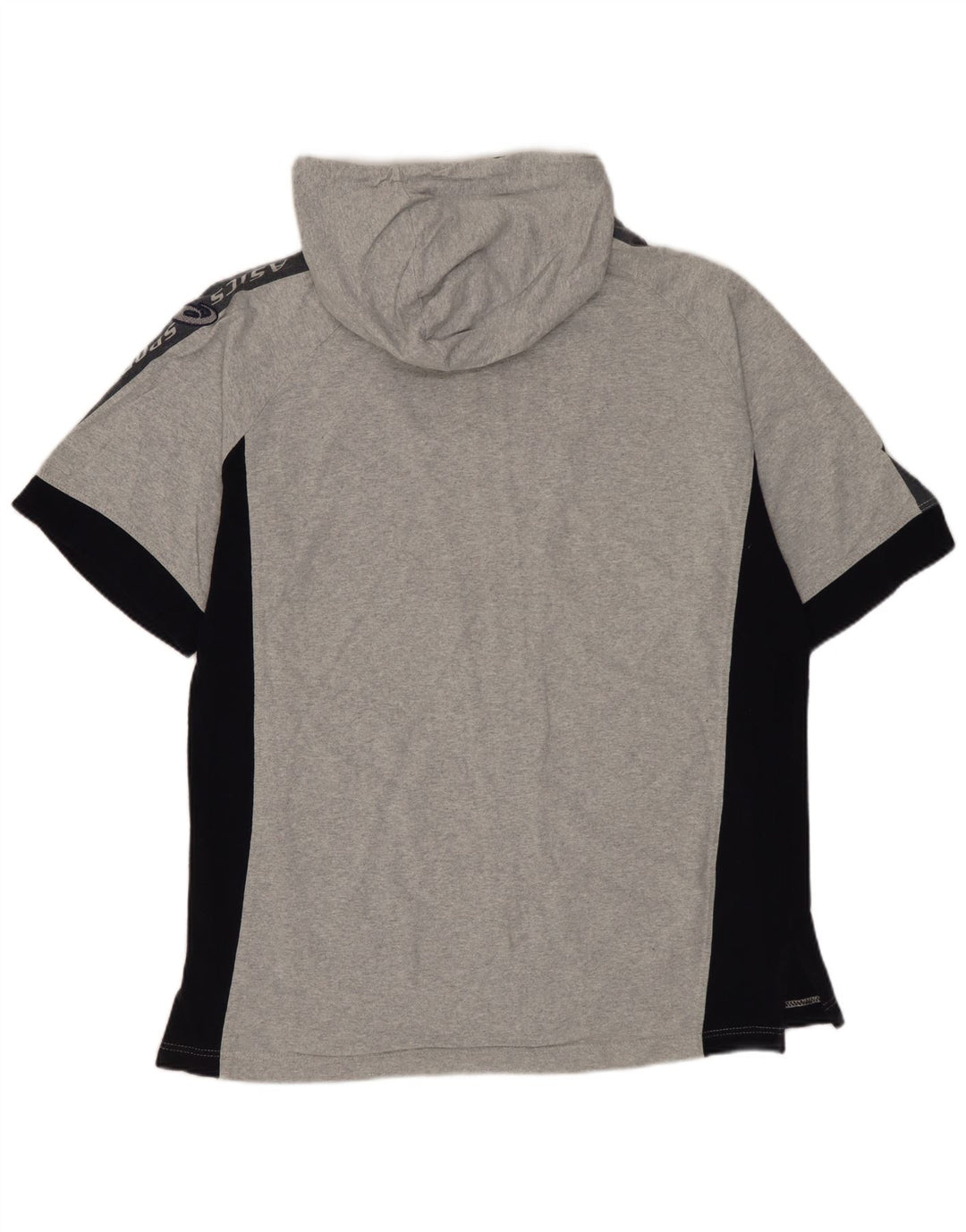 ASICS - Sudadera con capucha y cremallera de manga corta para hombre, talla pequeña, algodón gris color block