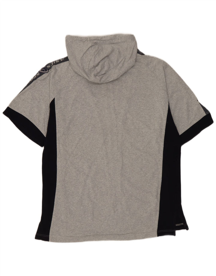 ASICS - Sudadera con capucha y cremallera de manga corta para hombre, talla pequeña, algodón gris color block