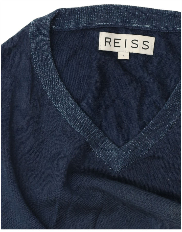 Reiss - Jersey con cuello en V para hombre, talla grande, azul marino