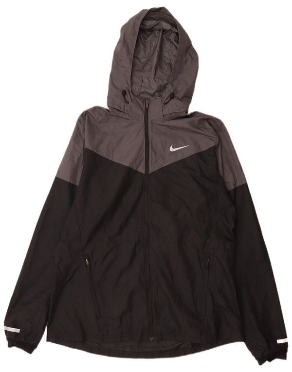 Nike Chaqueta impermeable con capucha para hombre UK 40 Large Negro Colorblock Poliéster