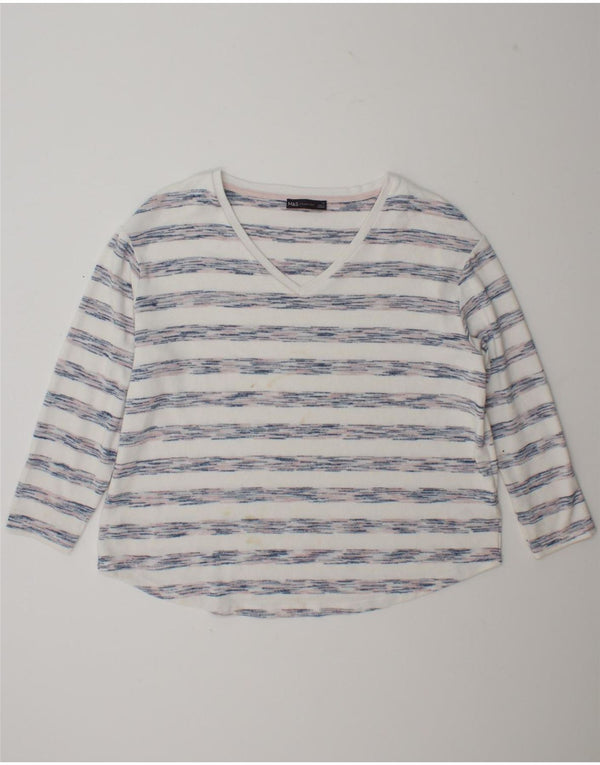 Marks & Spencer Top Mujer Manga Larga UK 40 XL Viscosa Rayas Blancas