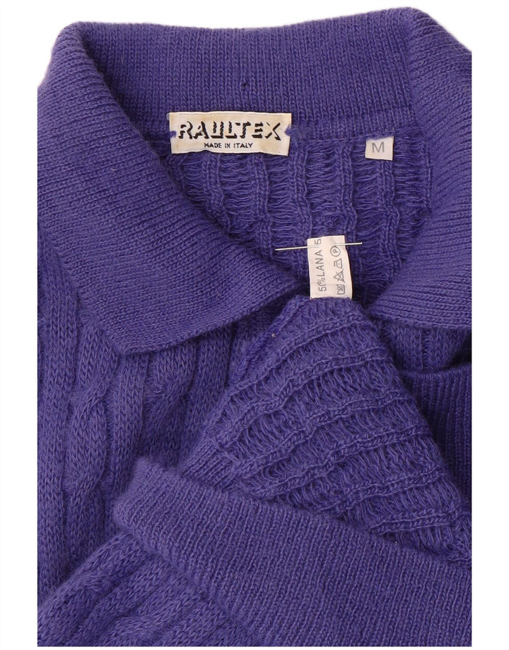 VINTAGE Hombres Polo Cuello Jersey Suéter Medio Lana Púrpura